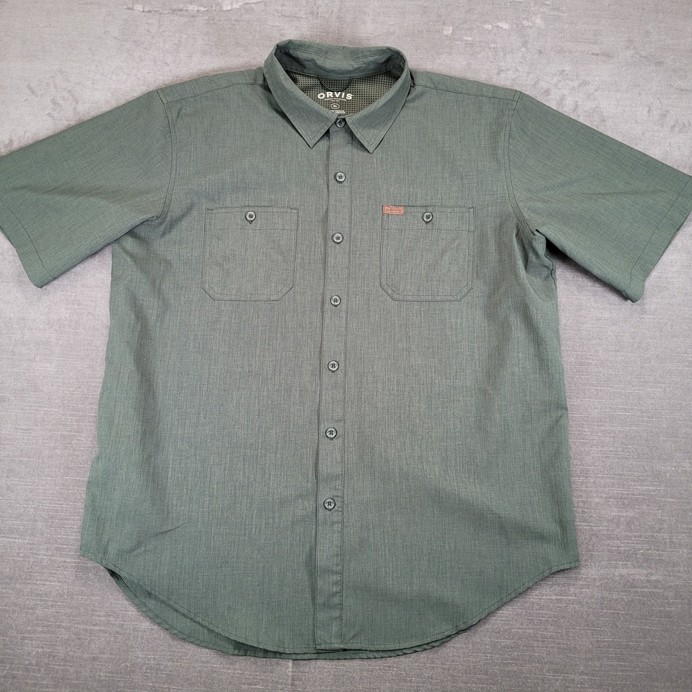 Orvis Performance‎ Short Sleeve Button Up Shirt Mens XL Olive Green